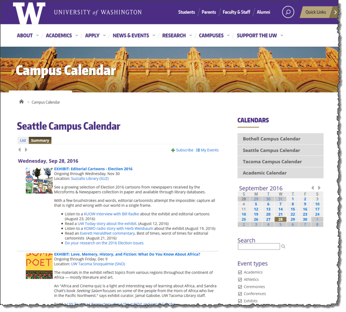 UW campus calendar