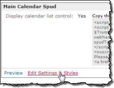Main Calendar Spud settings link