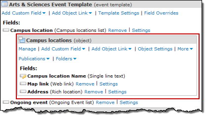 Object details, Define Fields and Objects page