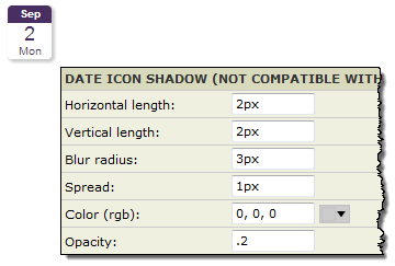 Date icon - default shadow settings