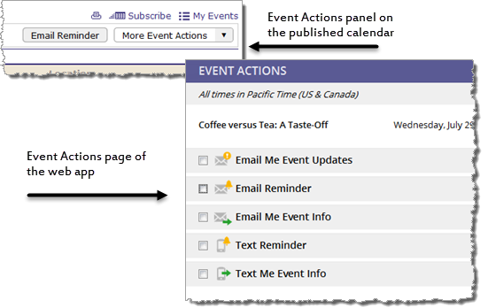 Hidden actions in Event actions panel and web app