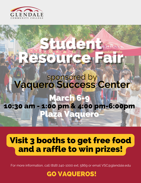Student Resources Fair, Tuesday, February 28, 2023, 10am - 6pm - Event  Calendar – Associated Students of Glendale Community College